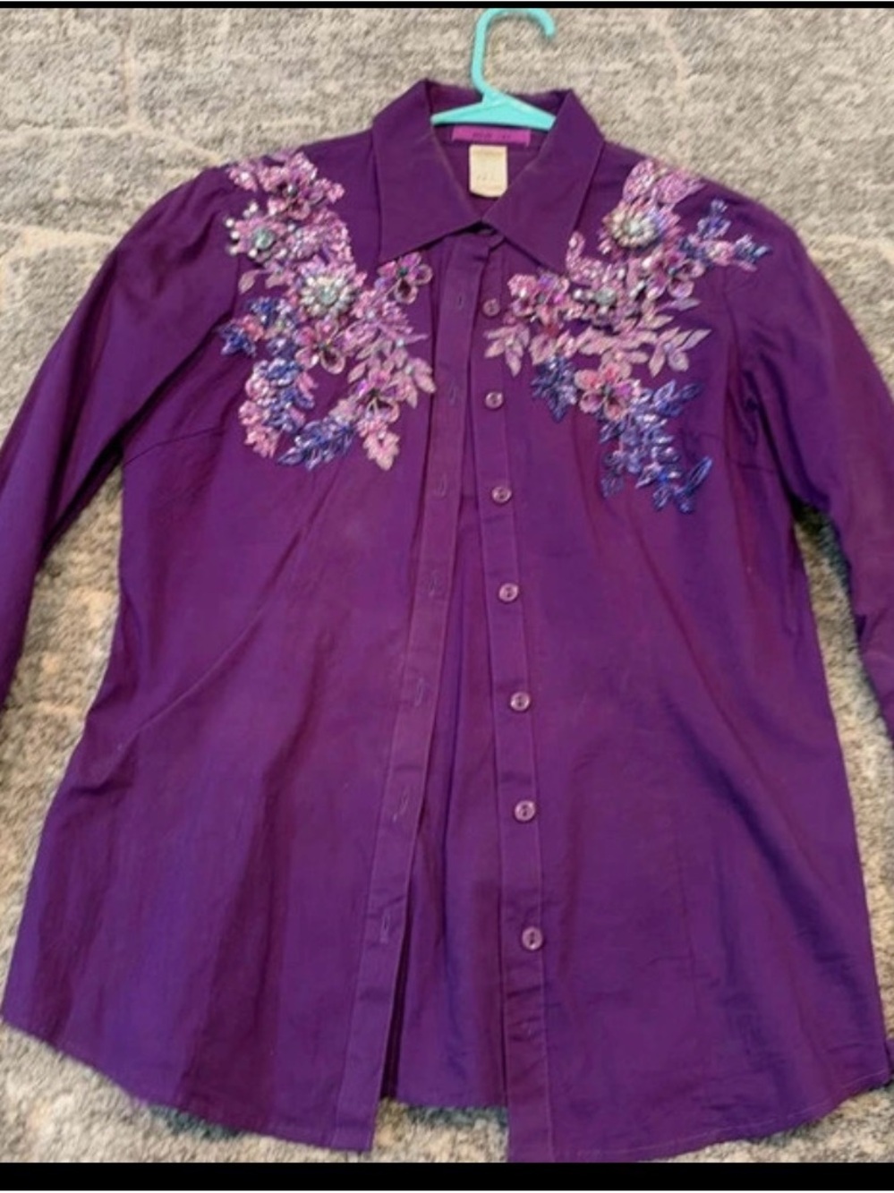 Women’s Purple Embroidered Button-Down Shirt